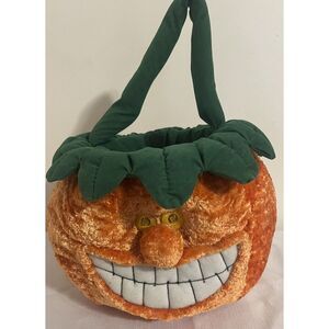 VTG 1993 Pumpkin‎ Halloween Trick or Treat Plush Bucket Pail